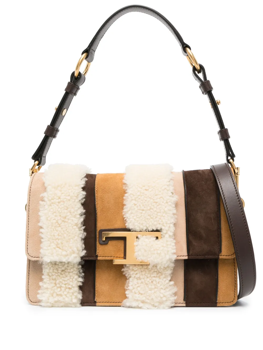 Tod's Borsa a spalla Timeless T con inserti - Marrone