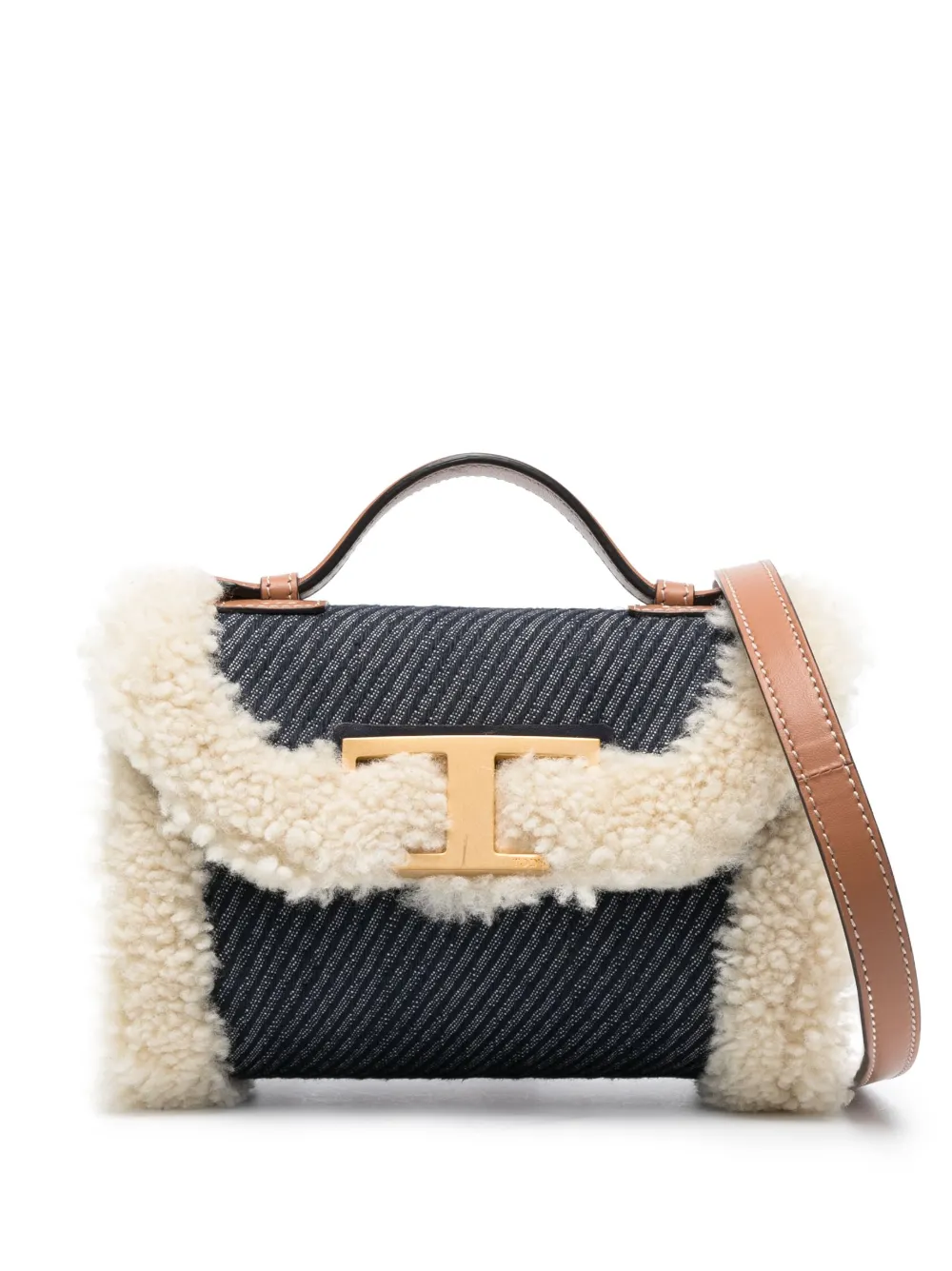 Tod's Borsa mini denim con shearling - Blu