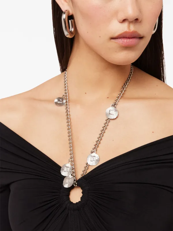 Rabanne フリルのディテールチェーンミニドレス Rabanne chain-detail Draped Long Dress | Black | FARFETCH