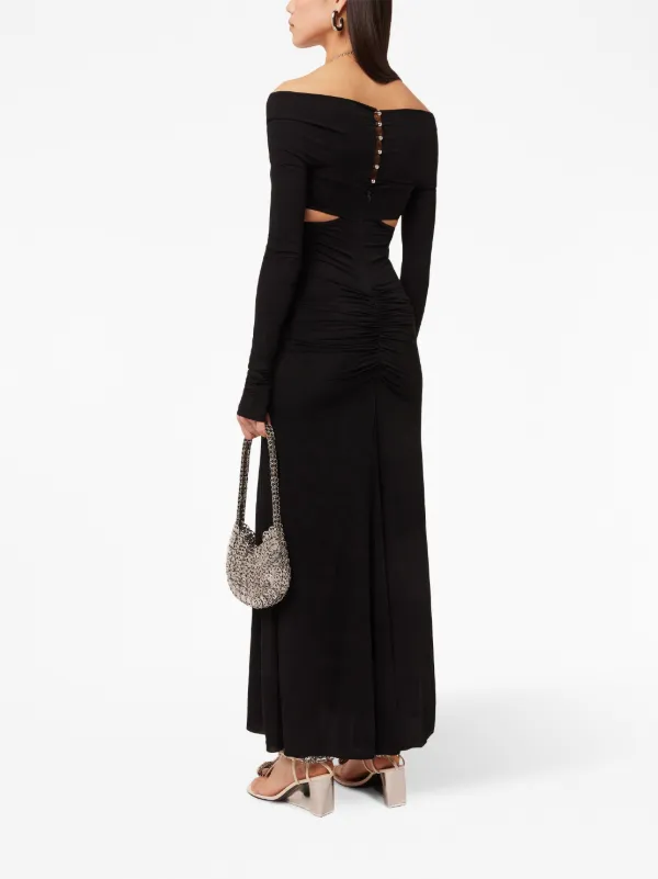 オールインワン・サロペット Rabanne Long Black Dress With Draped Waist Rabanne chain-detail Draped Long Dress | Black | FARFETCH CA