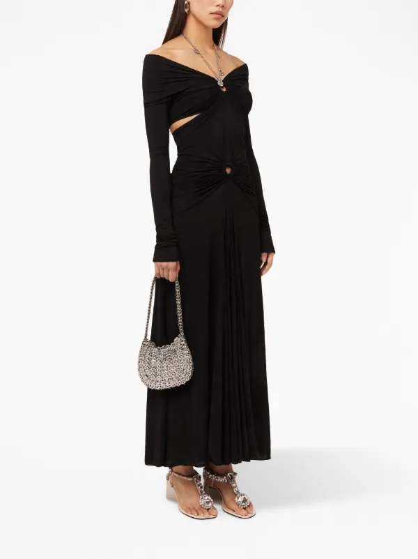 Rabanne chain-detail Draped Long Dress | Black | FARFETCH