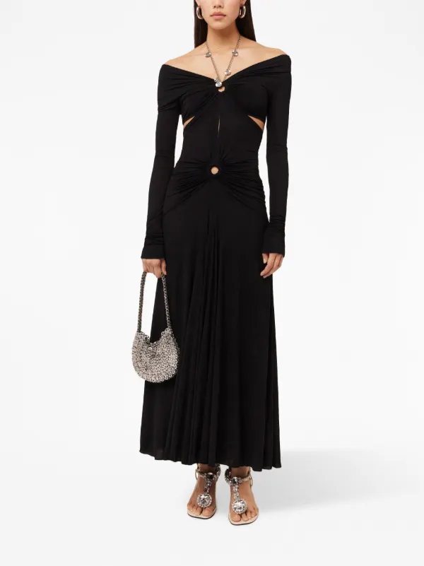 オールインワン・サロペット Rabanne Long Black Dress With Draped Waist Rabanne chain-detail Draped Long Dress | Black | FARFETCH CA