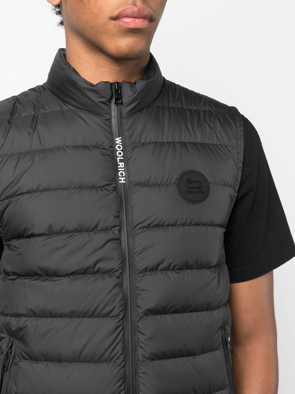 Shop Woolrich Logo-patch Padded Down Gilet In Black