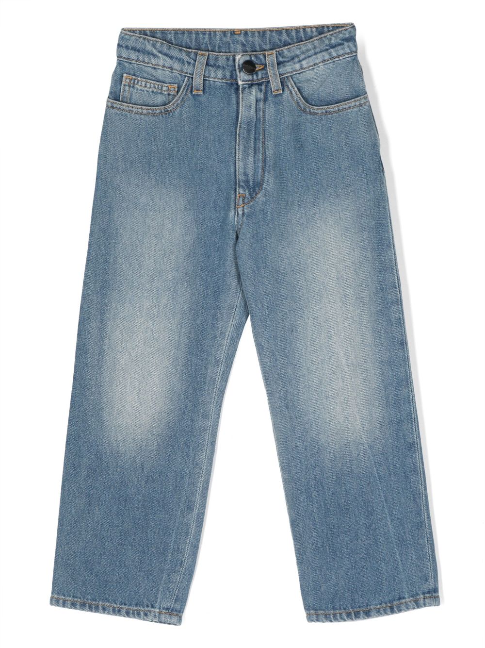 Palm Angels Kids' Logo-patch Straight-leg Jeans In Blue