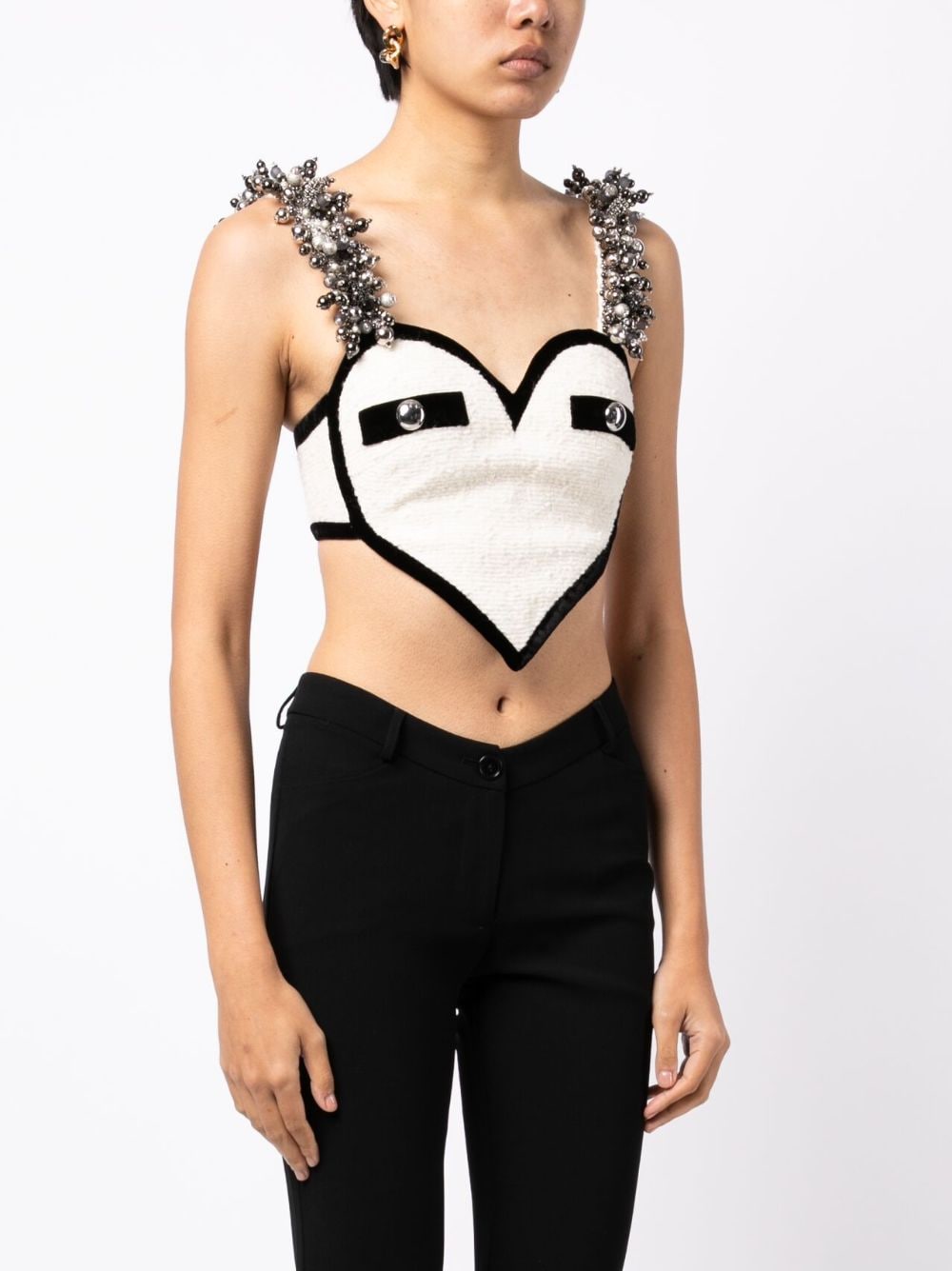 Shop Area Bead-embellished Heart Crop Top In White