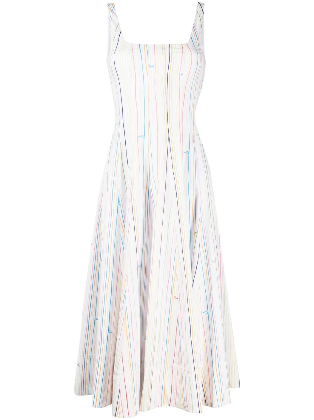 Staud Stripe-pattern Sleeveless Midi Dress In White
