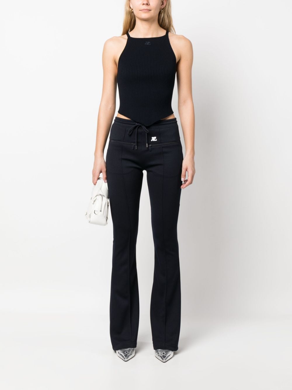 Shop Courrèges Drawstring Flared Trousers In Blau