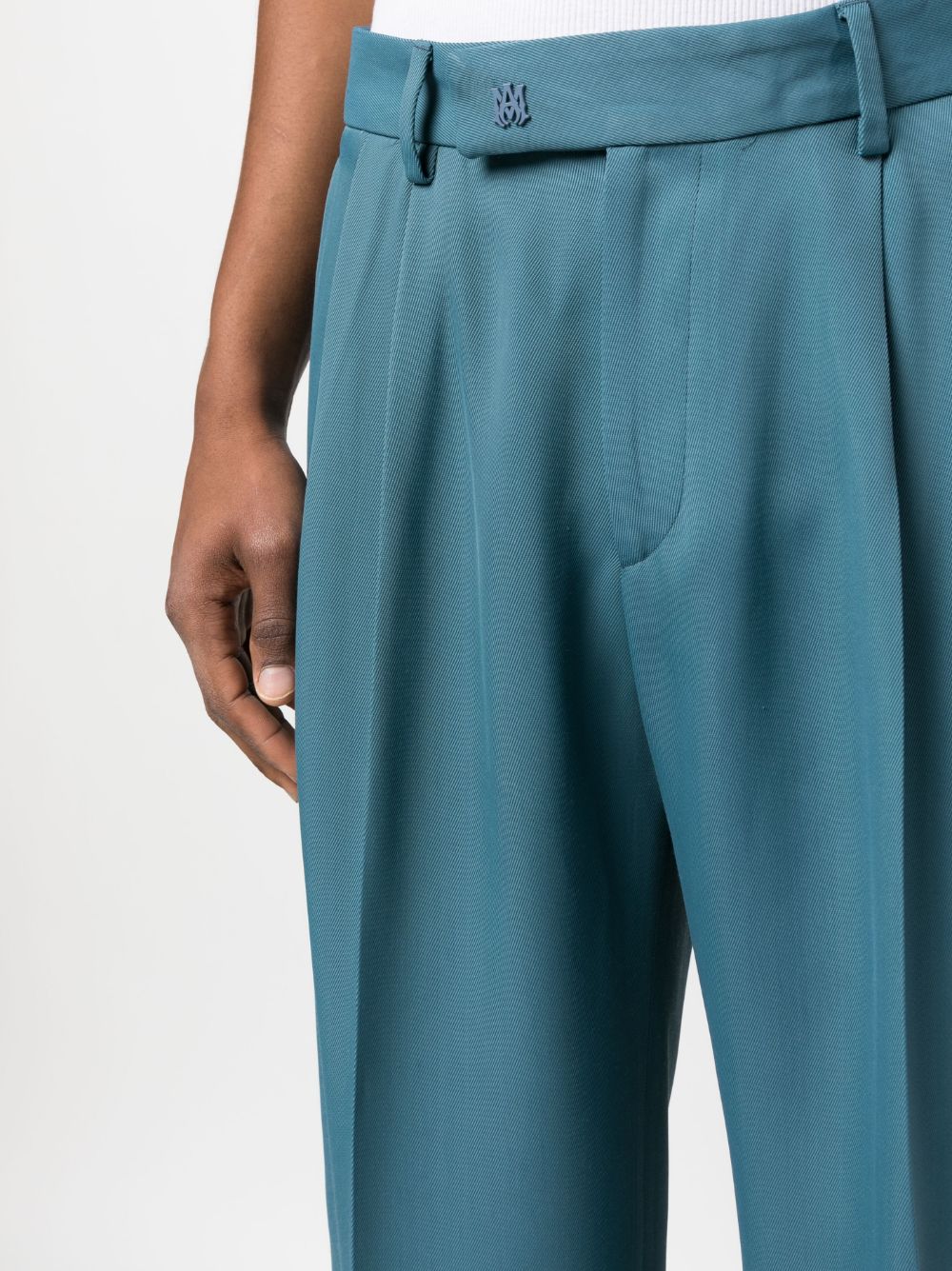 Shop Amiri Straight-leg Logo-plaque Pleated Trousers In Blue