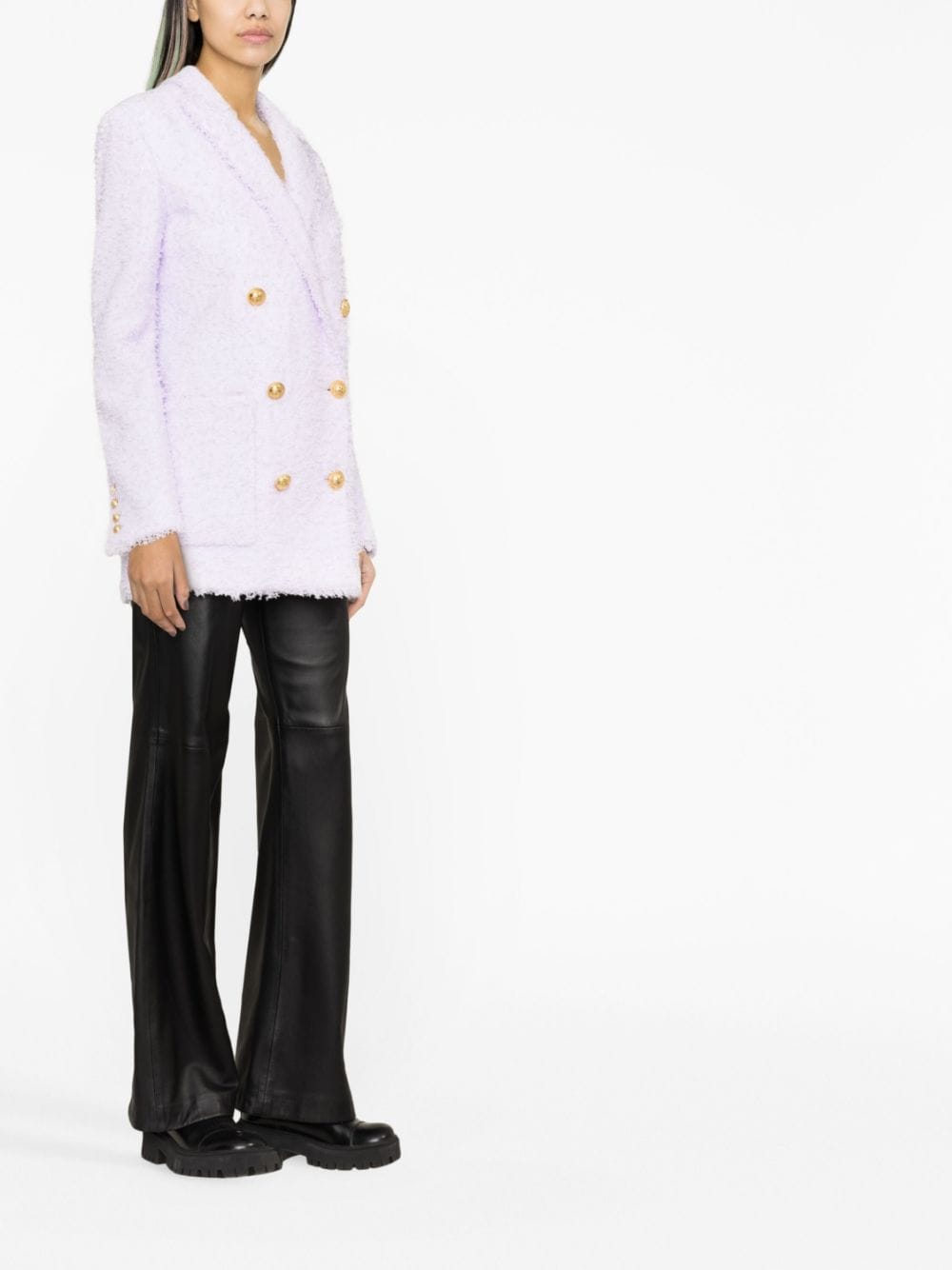 Shop Balmain Oversized Double-breasted Tweed Blazer In Purple