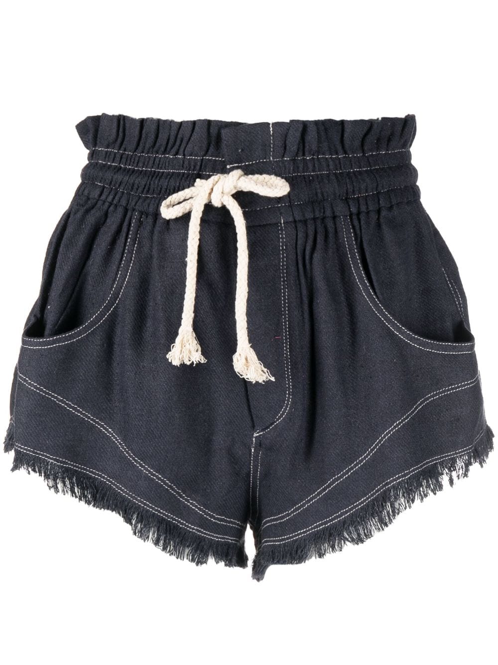 Marant Etoile Drawstring Frayed Silk Shorts In Black