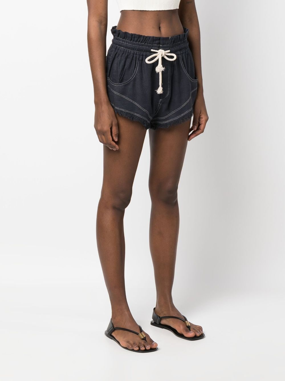 Shop Marant Etoile Drawstring Frayed Silk Shorts In Black