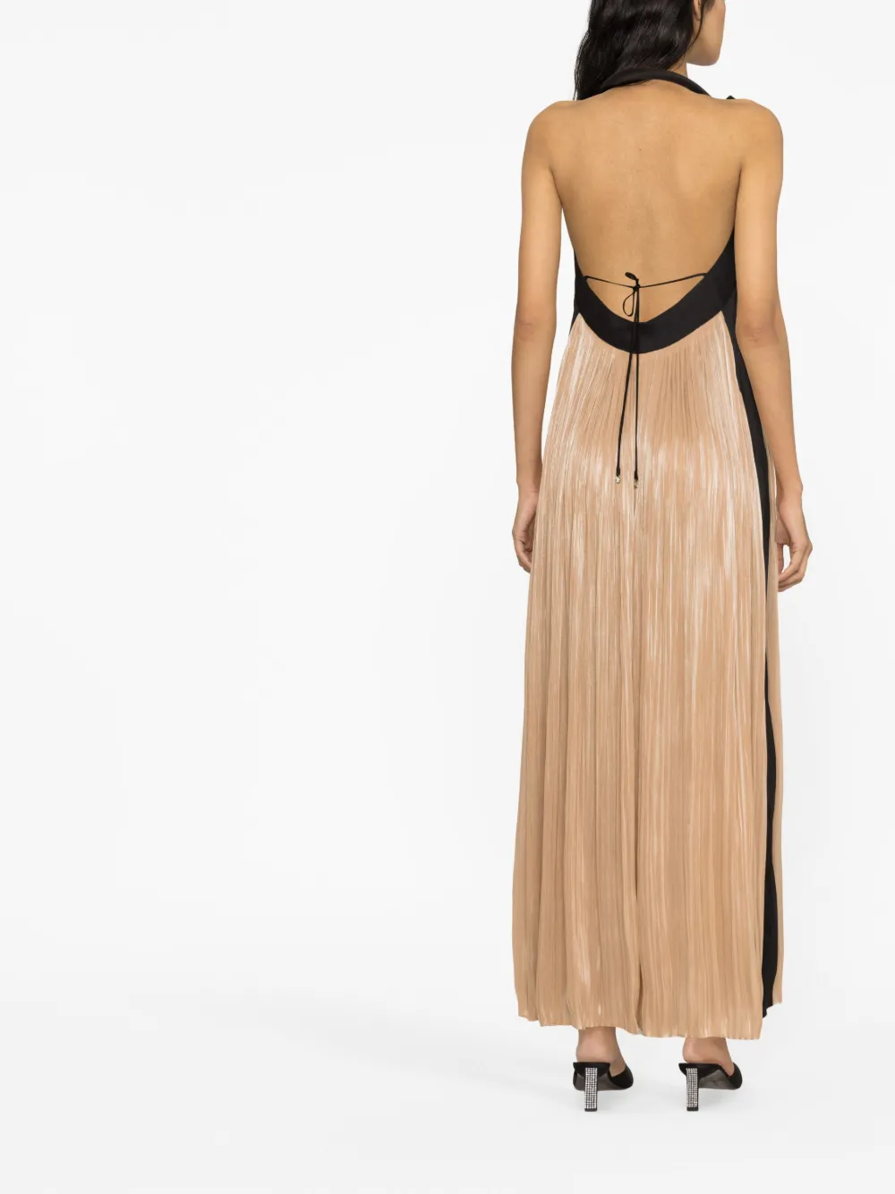 V:pm Atelier Two-tone Open-back Maxi Dress In Neutrals
