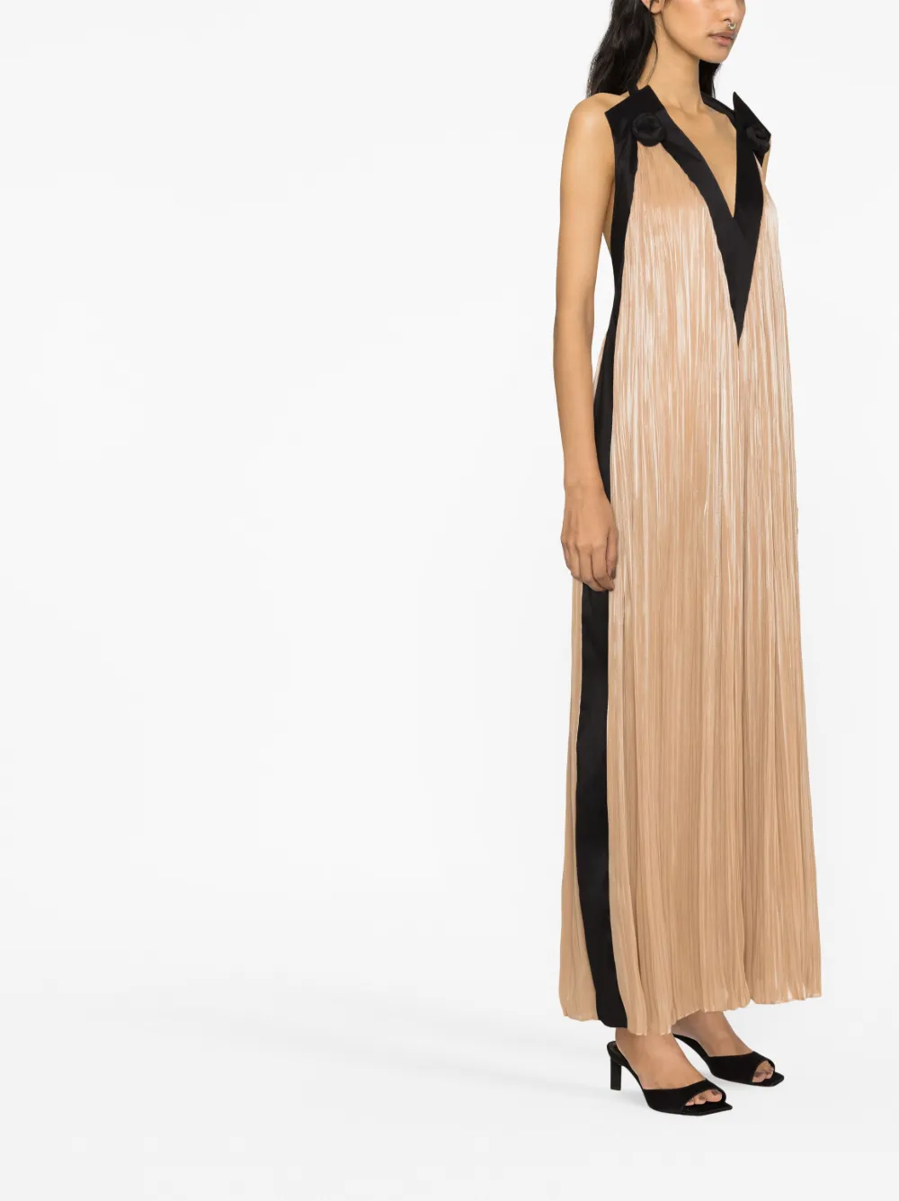 V:pm Atelier Two-tone Open-back Maxi Dress In Neutrals