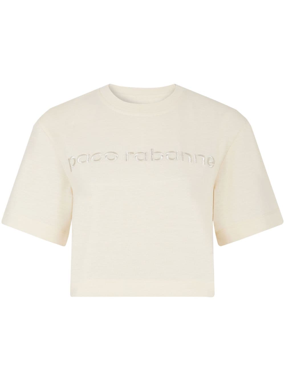 Rabanne Logo-embroidered Croppedt-shirt In Beige