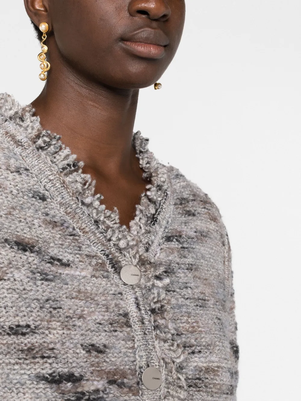 Pre-owned Chanel 1999 Fringe-detailed Cardigan In Grey