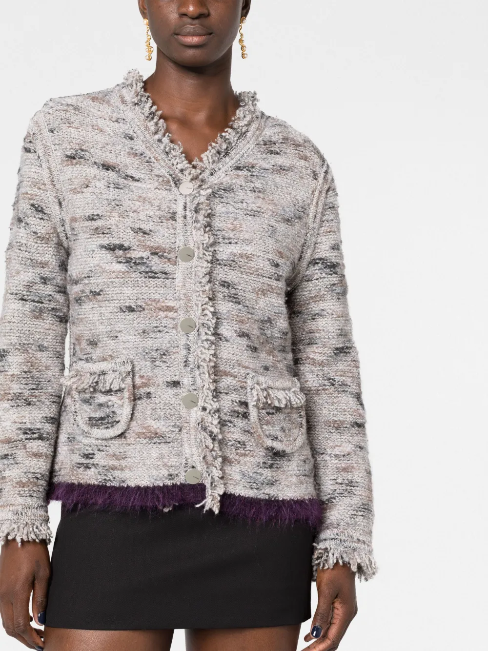 Pre-owned Chanel 1999 Fringe-detailed Cardigan In Grey