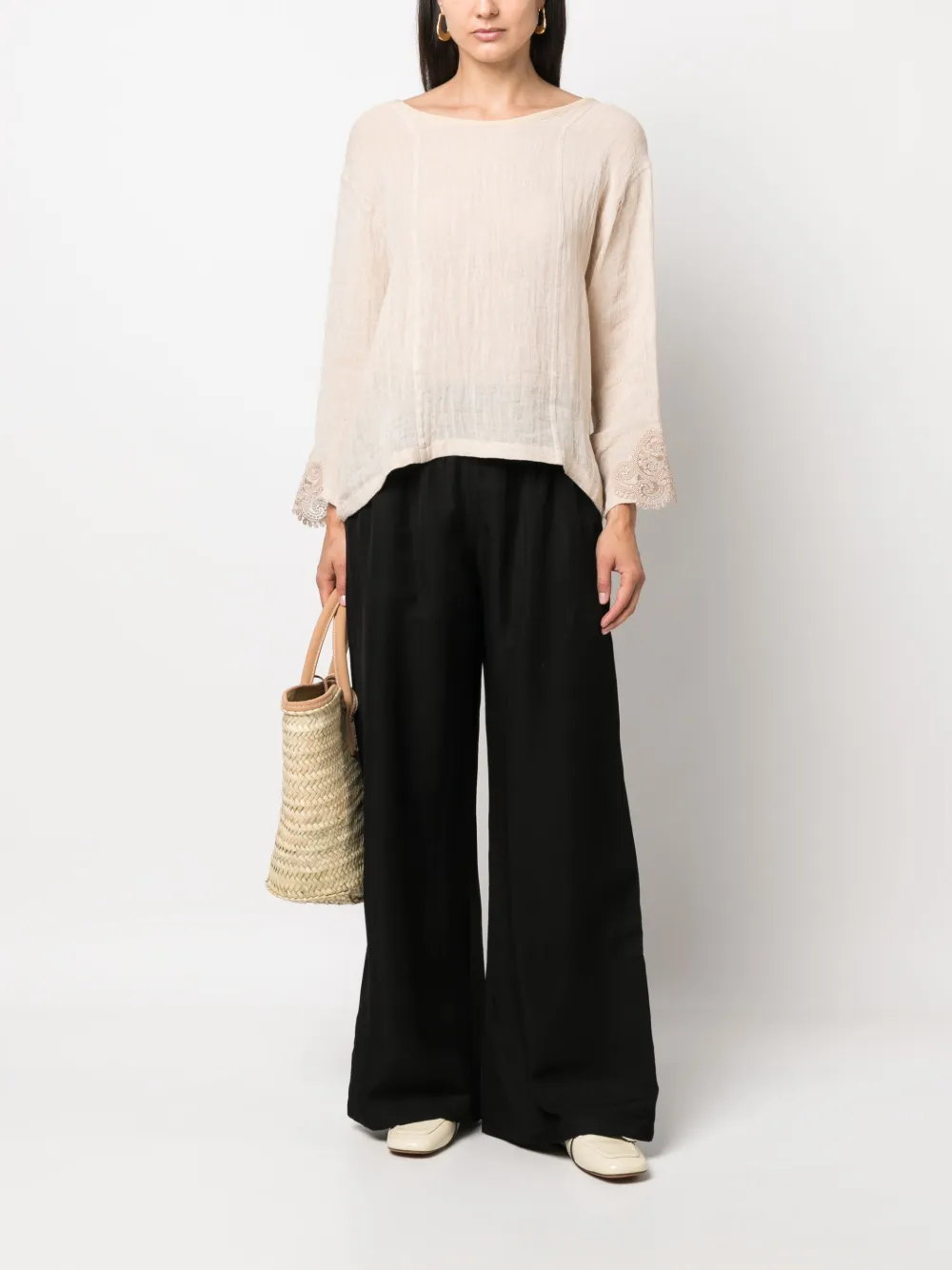 MAURIZIO MYKONOS folded-waist palazzo trousers - Zwart