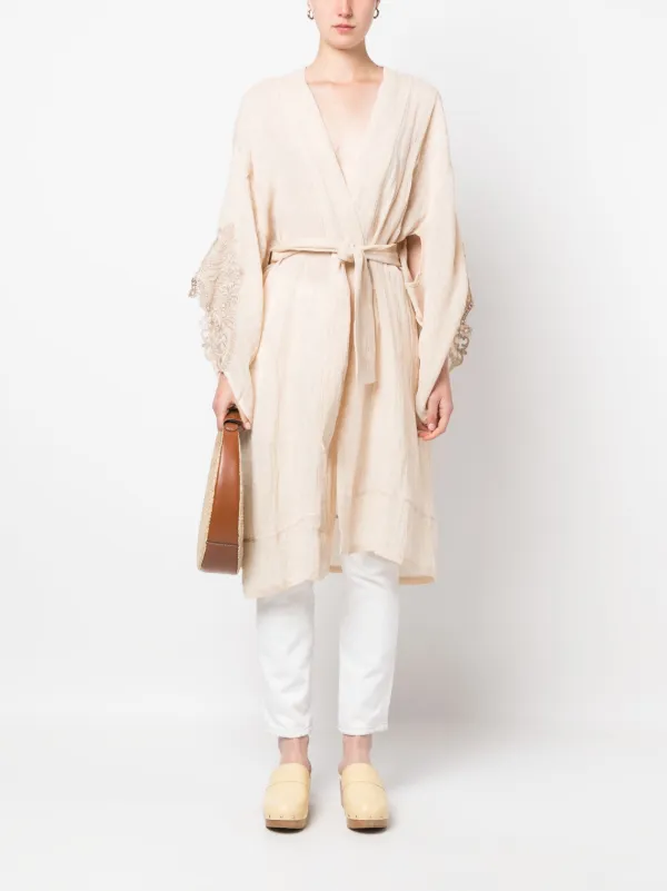 MAURIZIO MYKONOS Midi lace-panel Kimono Robe - Farfetch