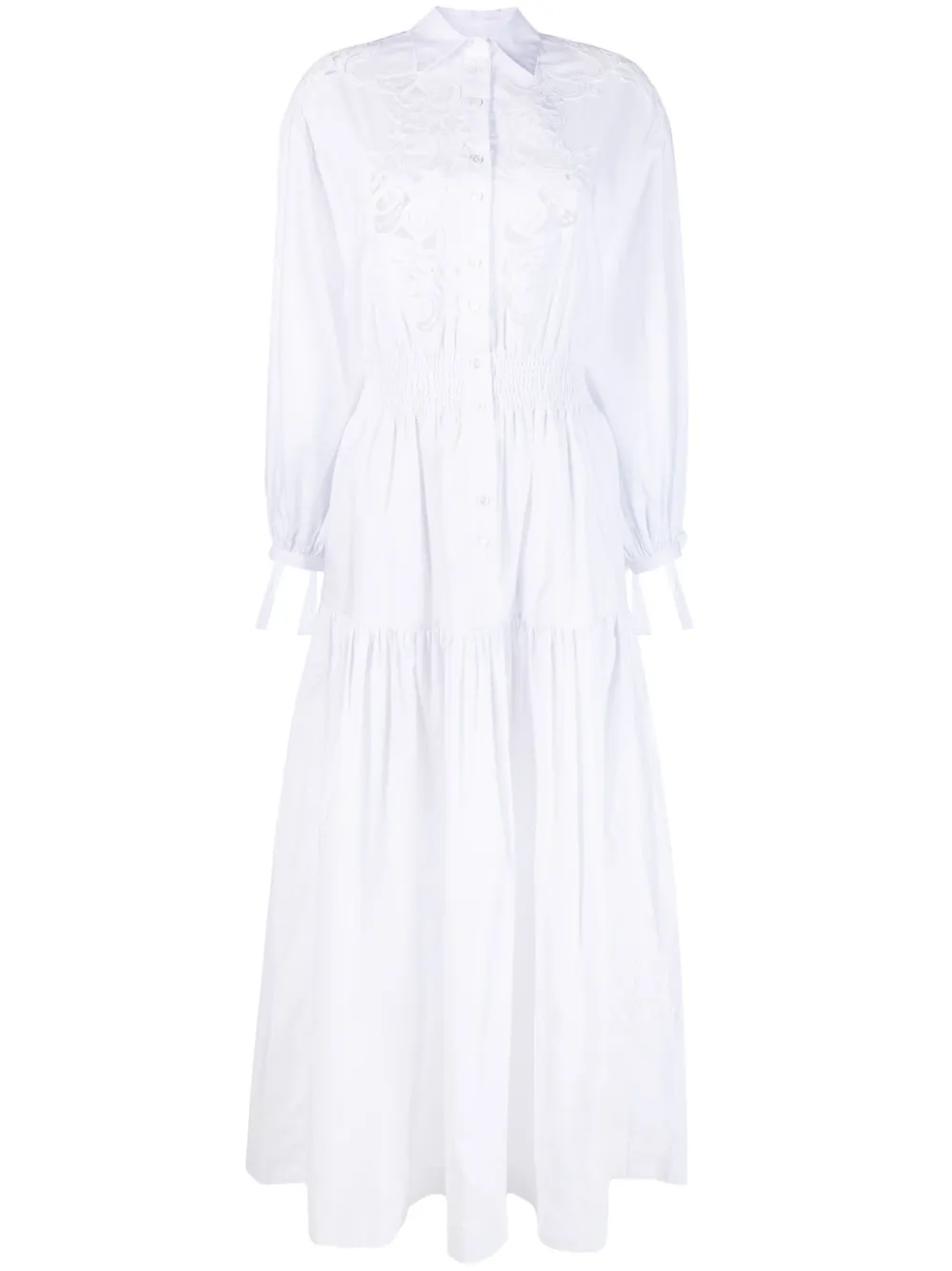 Ermanno Firenze Floral-lace Detail Pleated Midi Dress In White