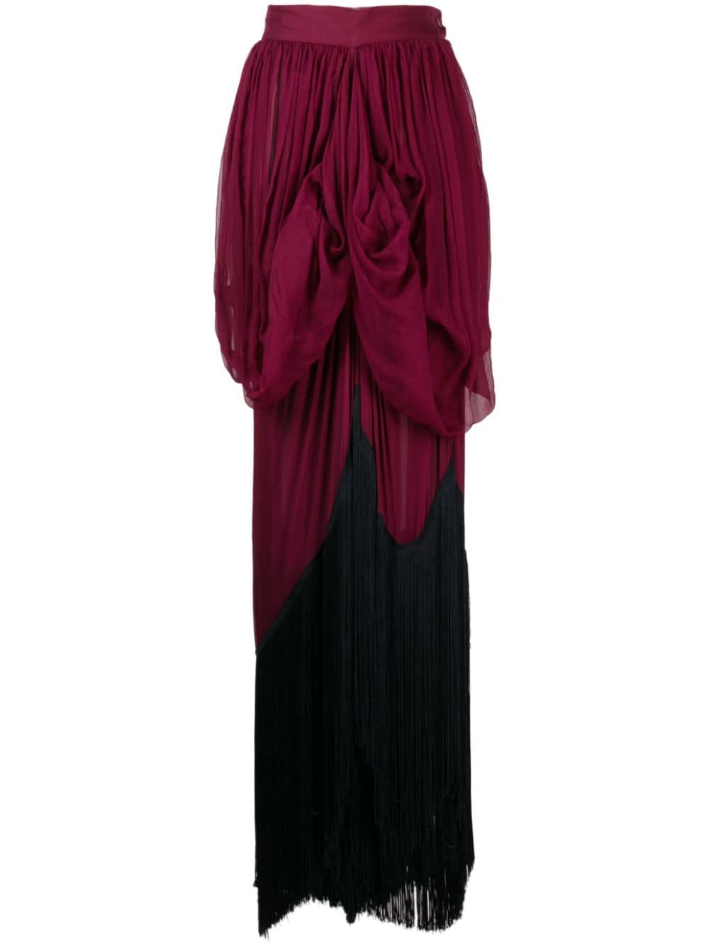Pre-owned Dolce & Gabbana 2000s Draped Fringed Maxi Silk Skirt In Red