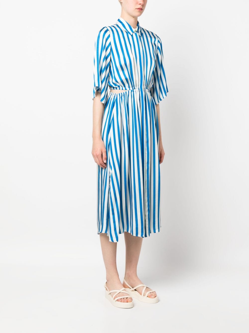 Shop Forte Forte Cut-out Striped Midi Dress In Blue