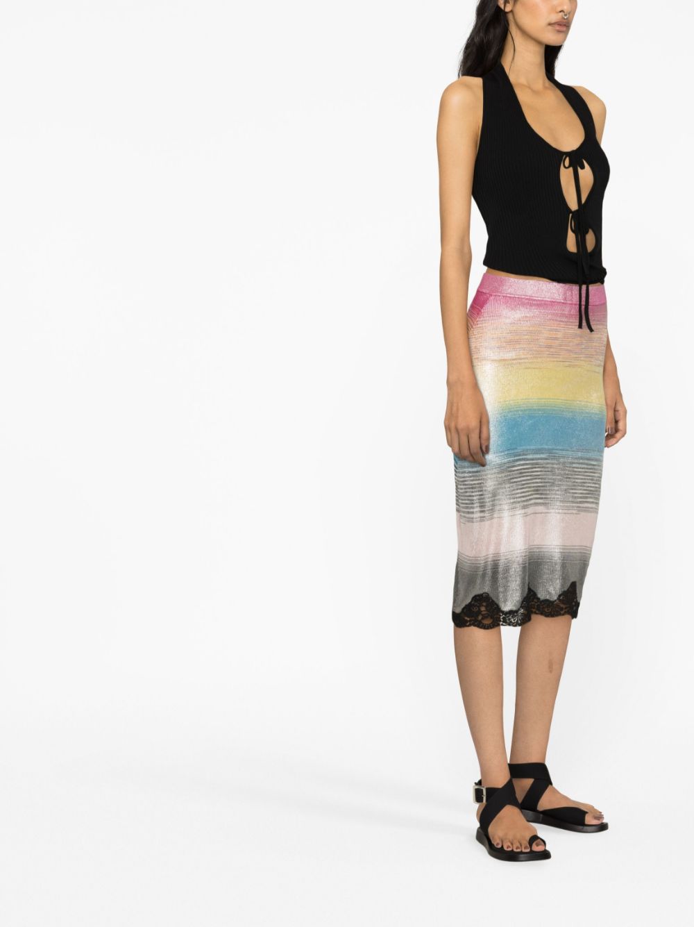 Shop Missoni Metallic-threading High-waisted Skirt In Rosa