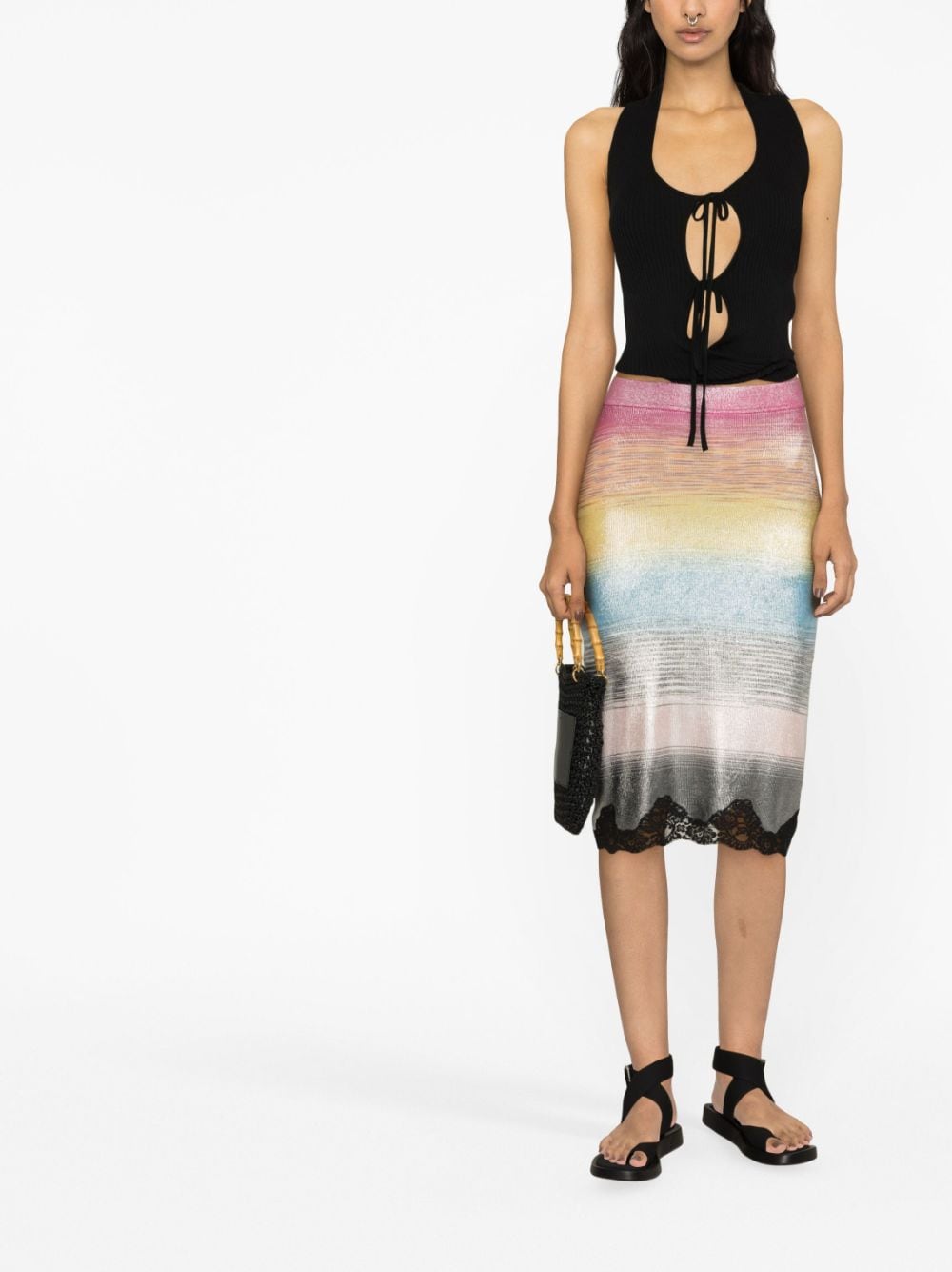 Shop Missoni Metallic-threading High-waisted Skirt In Rosa