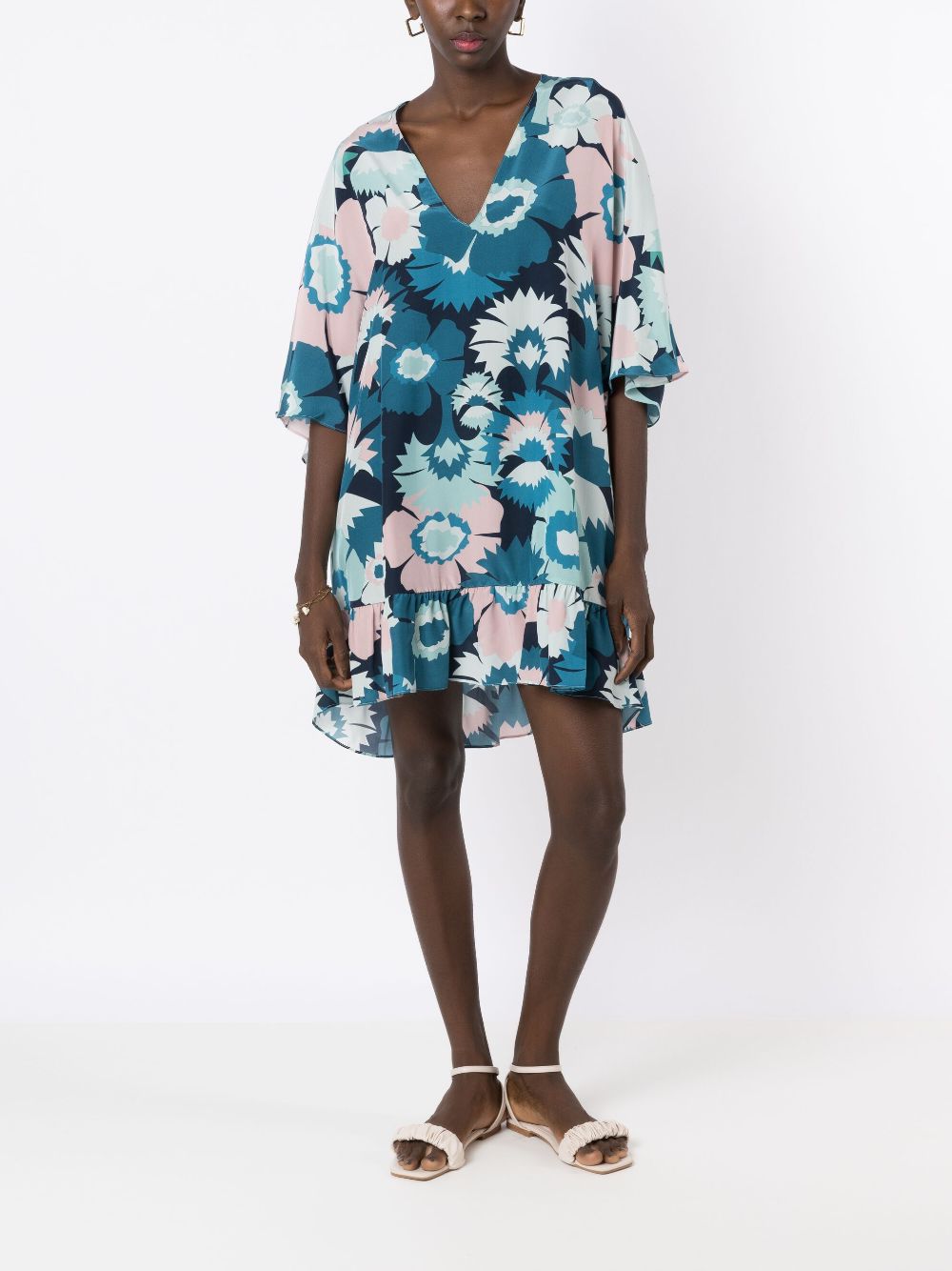 Adriana Degreas floral-print silk dress - Blue