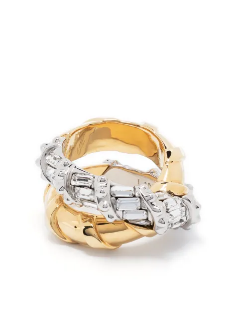 Lanvin crystal-embellished two-tone ring