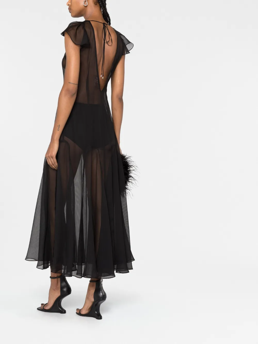 V:pm Atelier Short-sleeve Semi-sheer Dress In Black