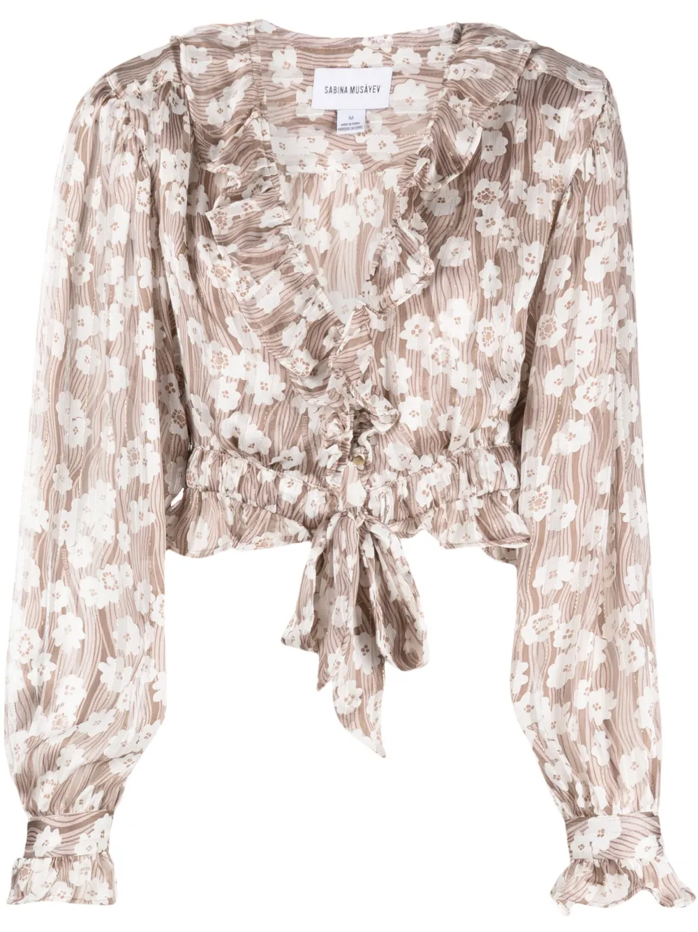 Sabina Musayev Floral-print Cropped Blouse In Brown