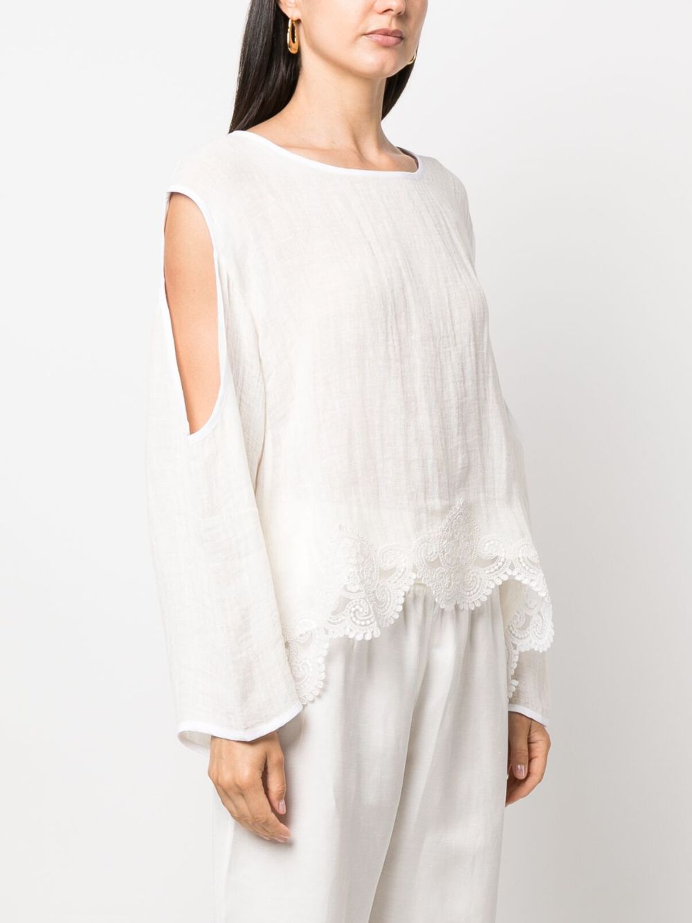 Shop Maurizio Mykonos Cold-shoulder Lace Trim Blouse In White