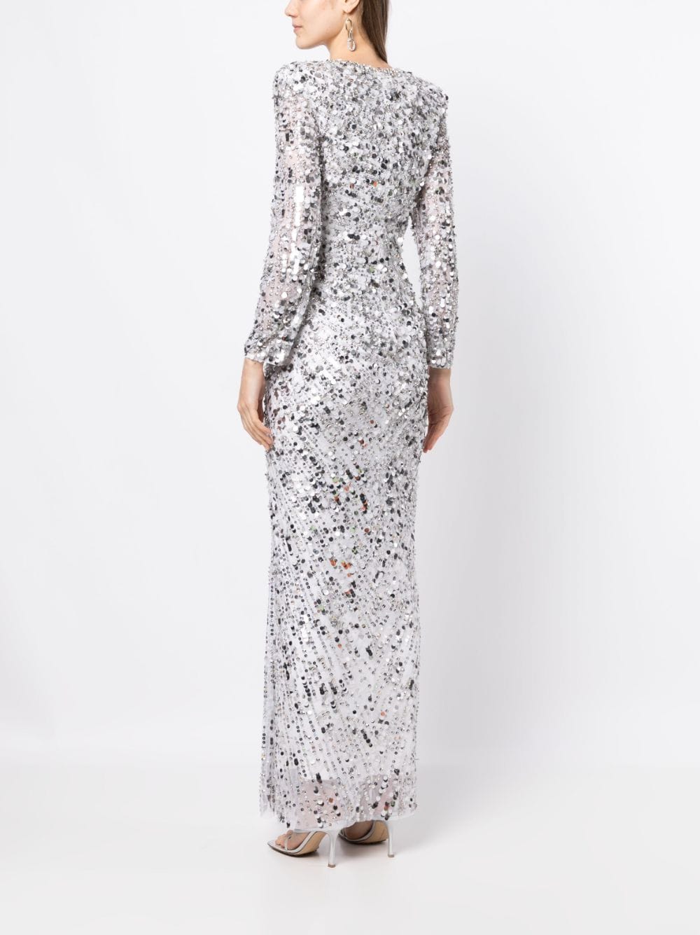 Shop Jenny Packham Gazelle Sequin-embellished Gown In Silver