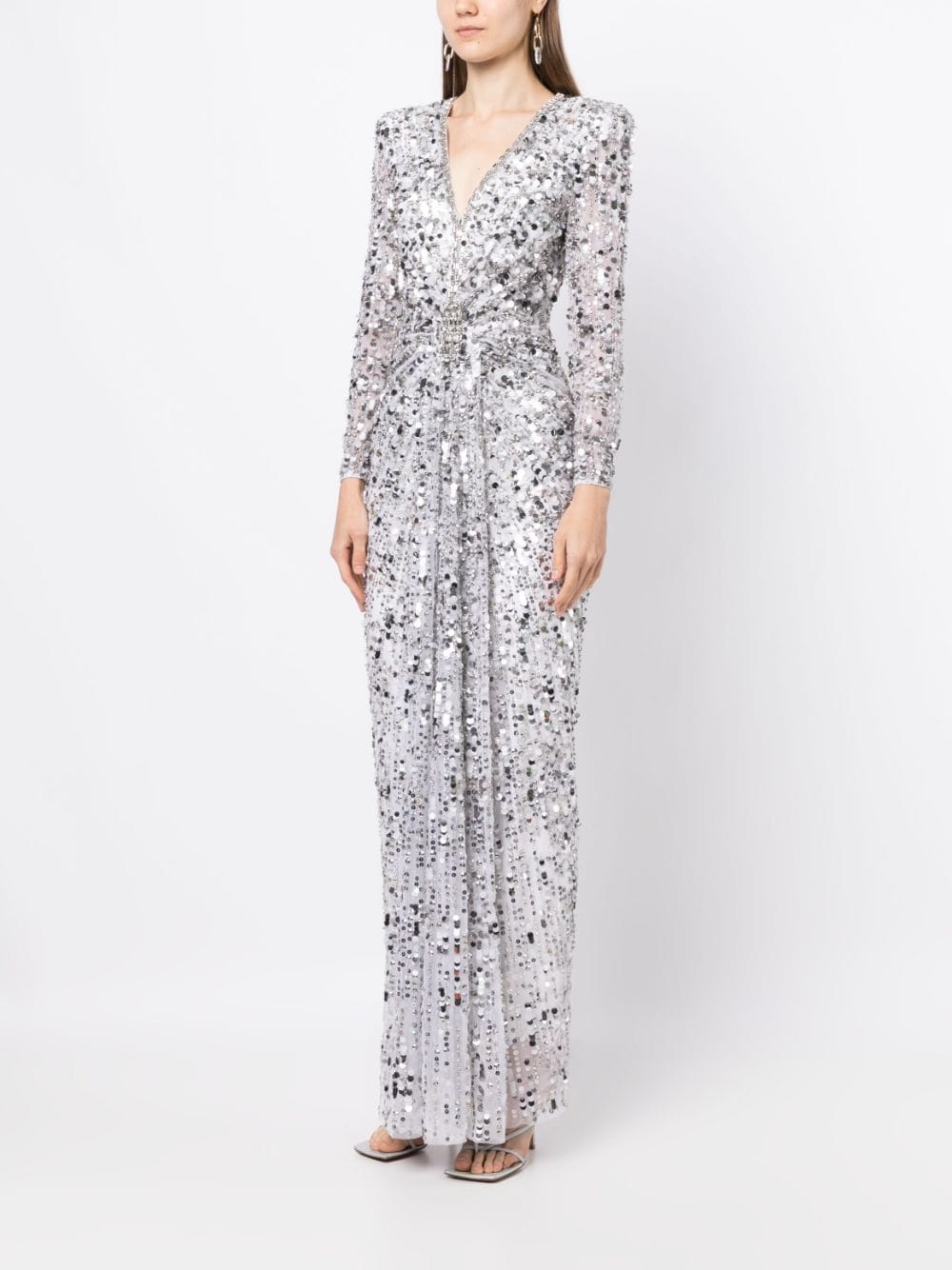 Shop Jenny Packham Gazelle Sequin-embellished Gown In Silver