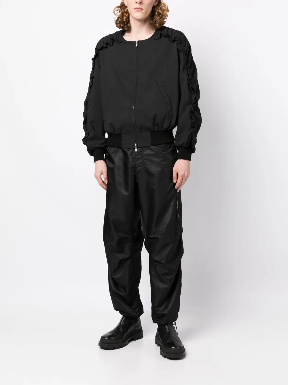 Shop Random Identities Ruched Zip-up Bomber Jacket In Black