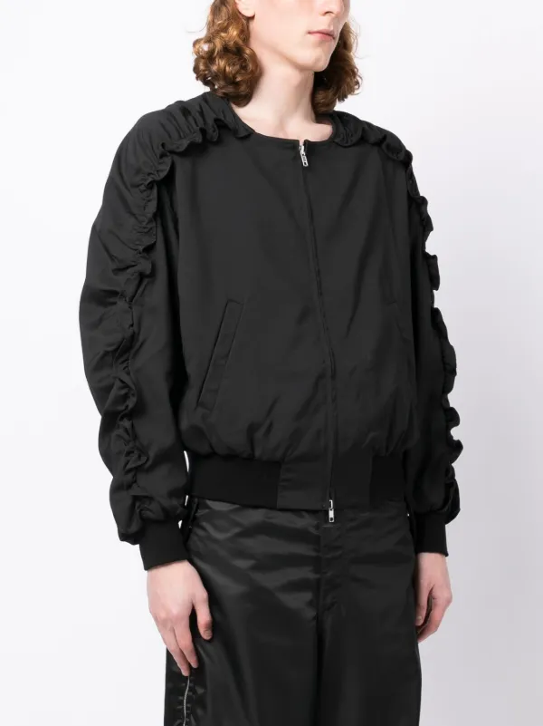 Black ruffle bomber jacket best sale