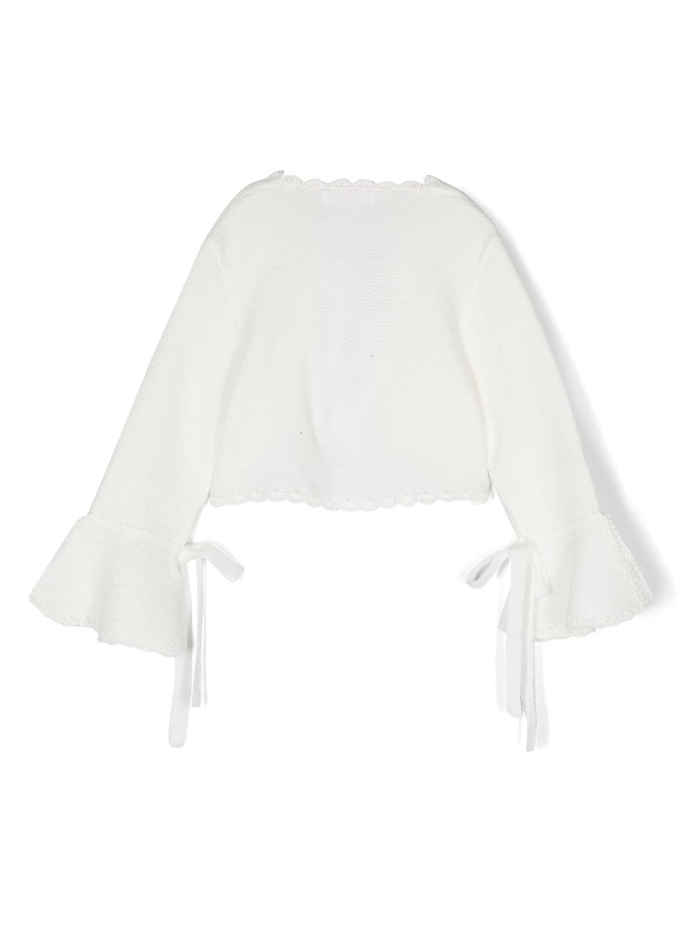 Shop Mimilù Scallop-edge Long-sleeve Cardigan In White