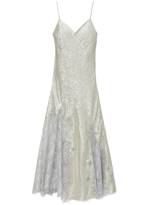 tory burch embroidered satin slip dress Tory Burch Embroidered Slip Dress In Pebbled Light Gray - 30% Off
