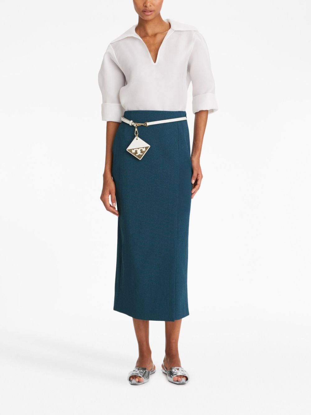 TORY BURCH HIGH-WAISTED FAILLE MIDI SKIRT 