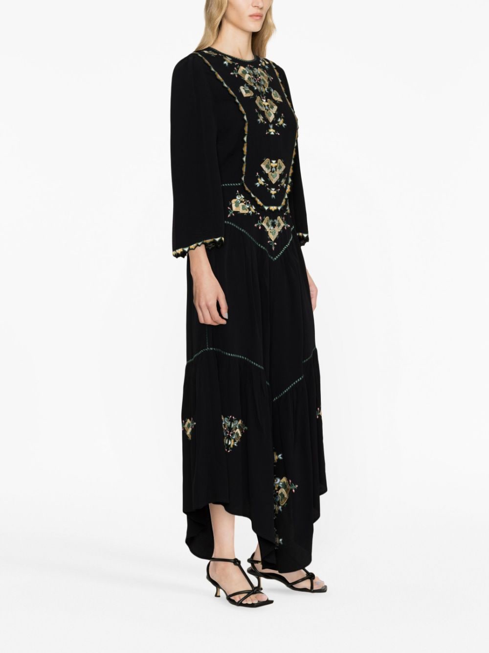 Shop Isabel Marant Sonia Embroidered Asymmetric Dress In Black
