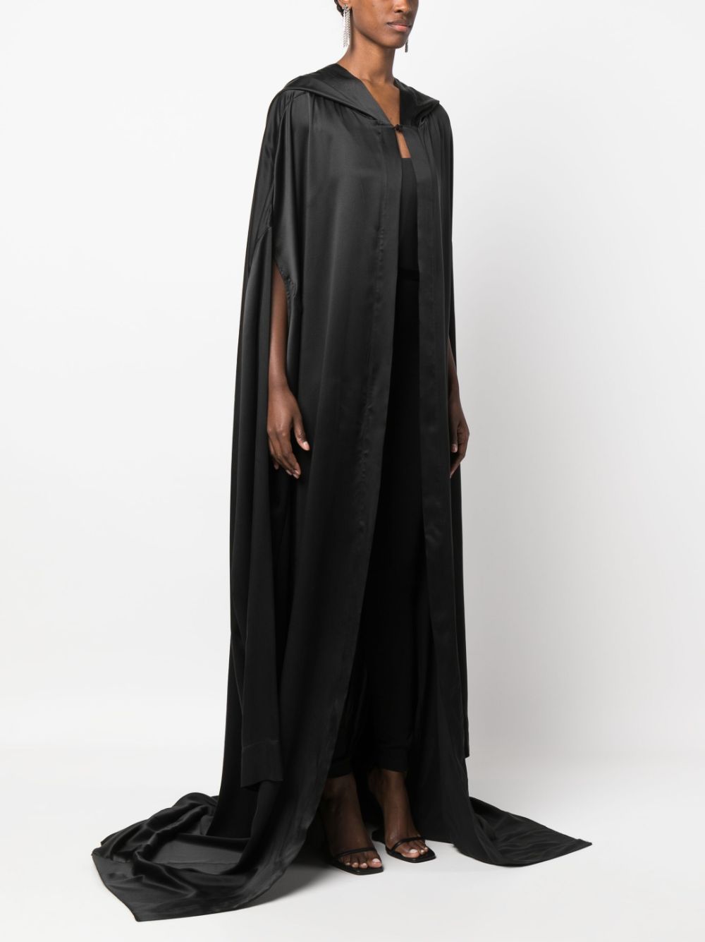 Shop Rick Owens Hooded Silk-satin Gown In 黑色
