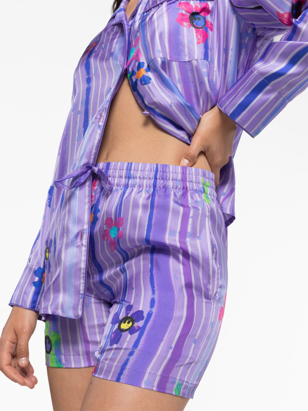 Shop Az Factory Floral Print Striped Shorts In Purple