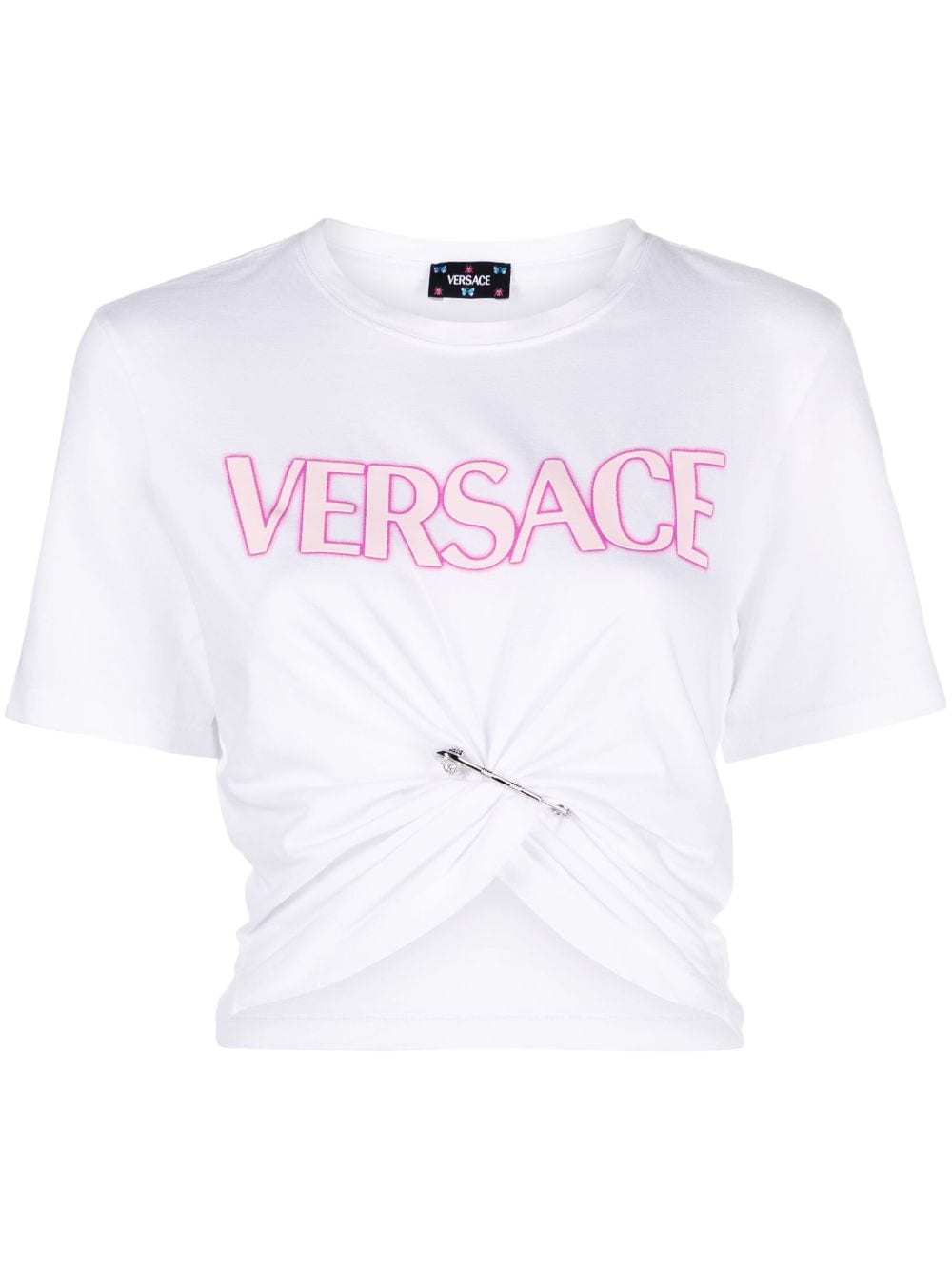 VERSACE SAFETY-PIN CROPPED T-SHIRT