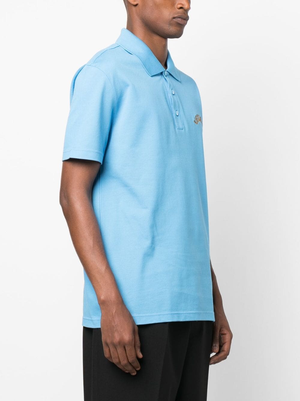 Shop Versace Seashell Baroque-logo Polo Shirt In Blue