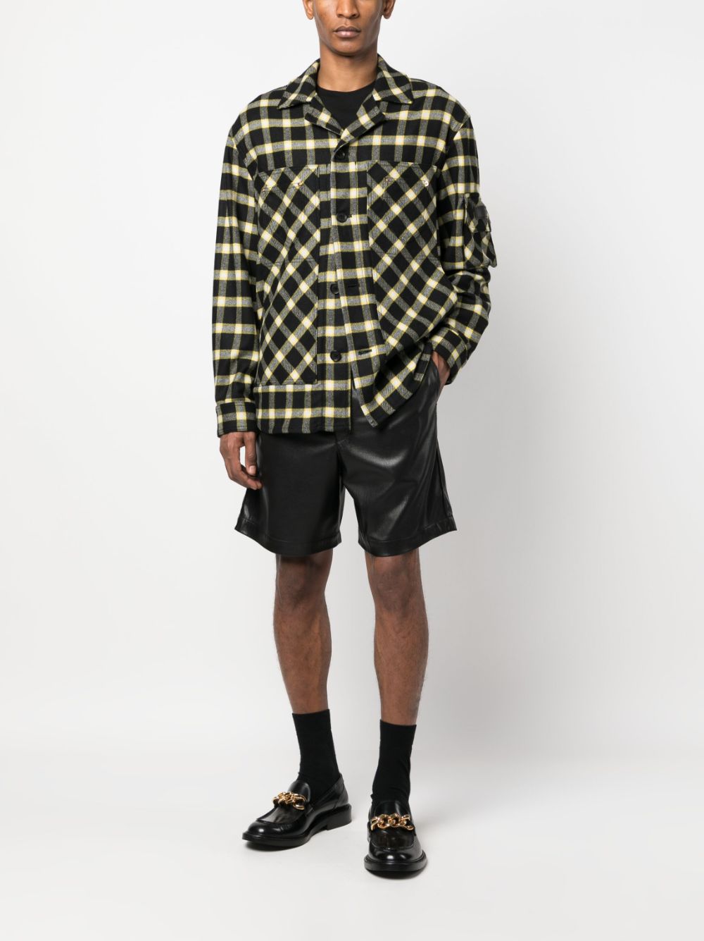 Shop Versace Button-down Checked Shirt Jacket In Black