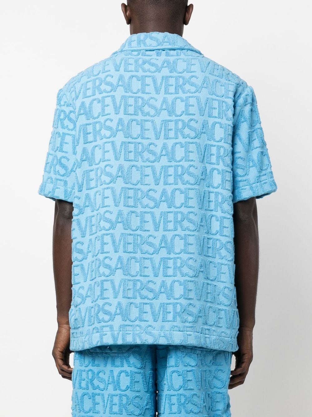 Shop Versace Allover Towel Overshirt In Blue