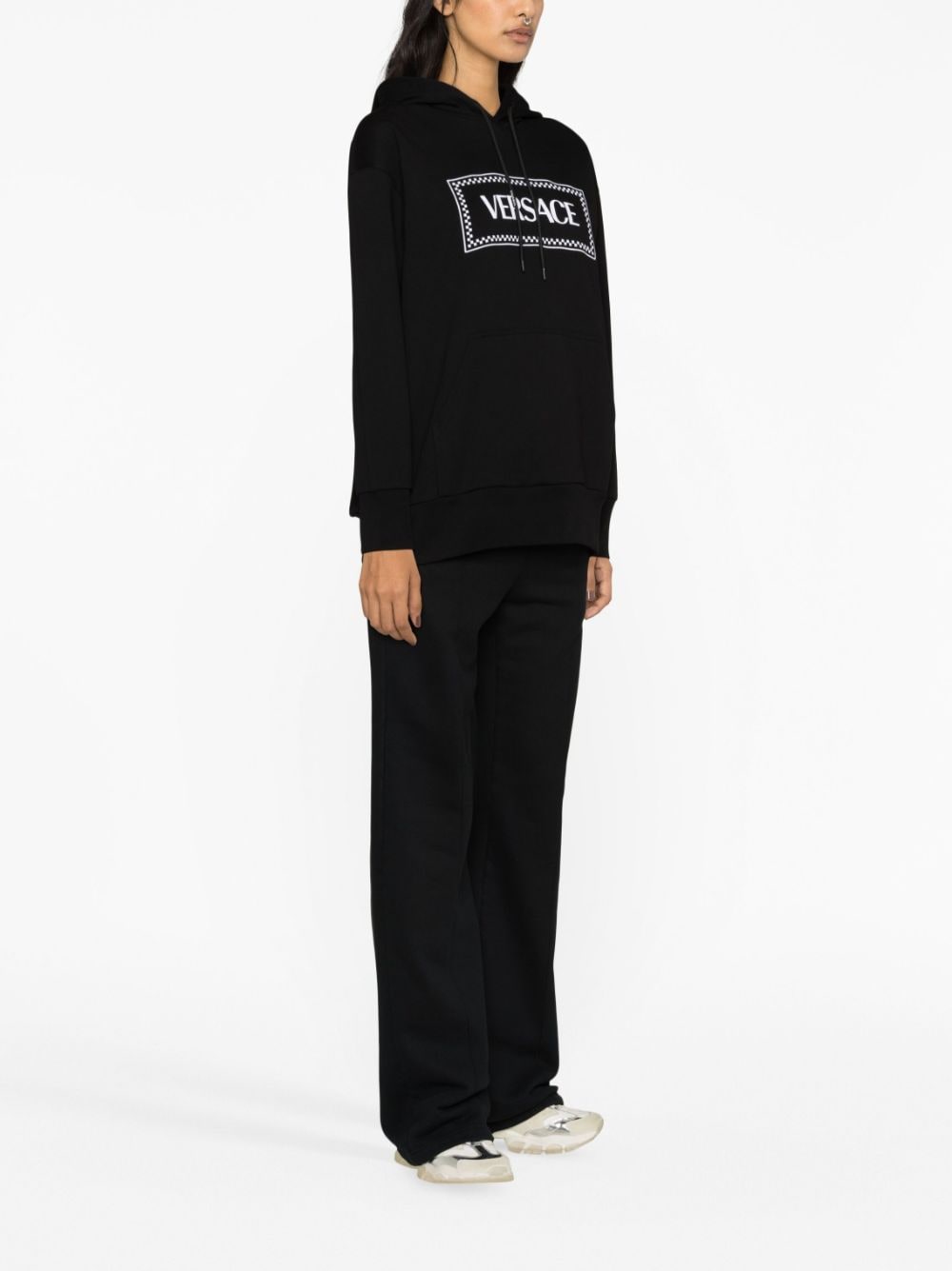 Shop Versace Logo-embroidered Hoodie In Black