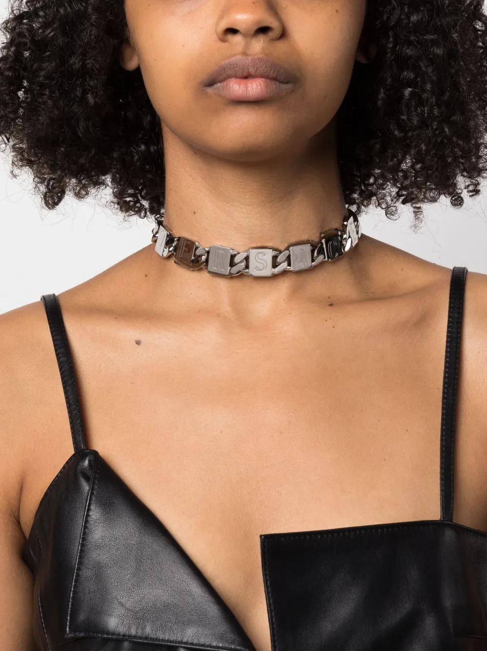 Shop Versace Tile Chain-link Necklace In Silver