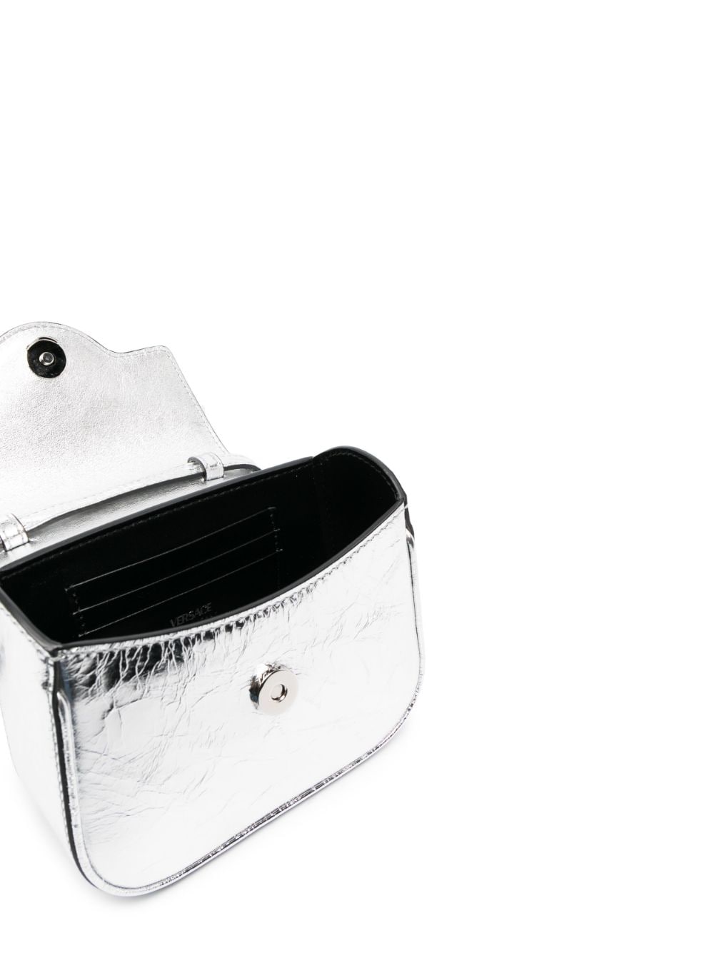 Shop Versace La Vacanza Micro Medusa Metallic Leather Top-Handle Bag