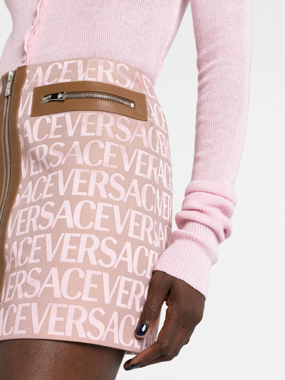 Shop Versace Allover Miniskirt In Pink